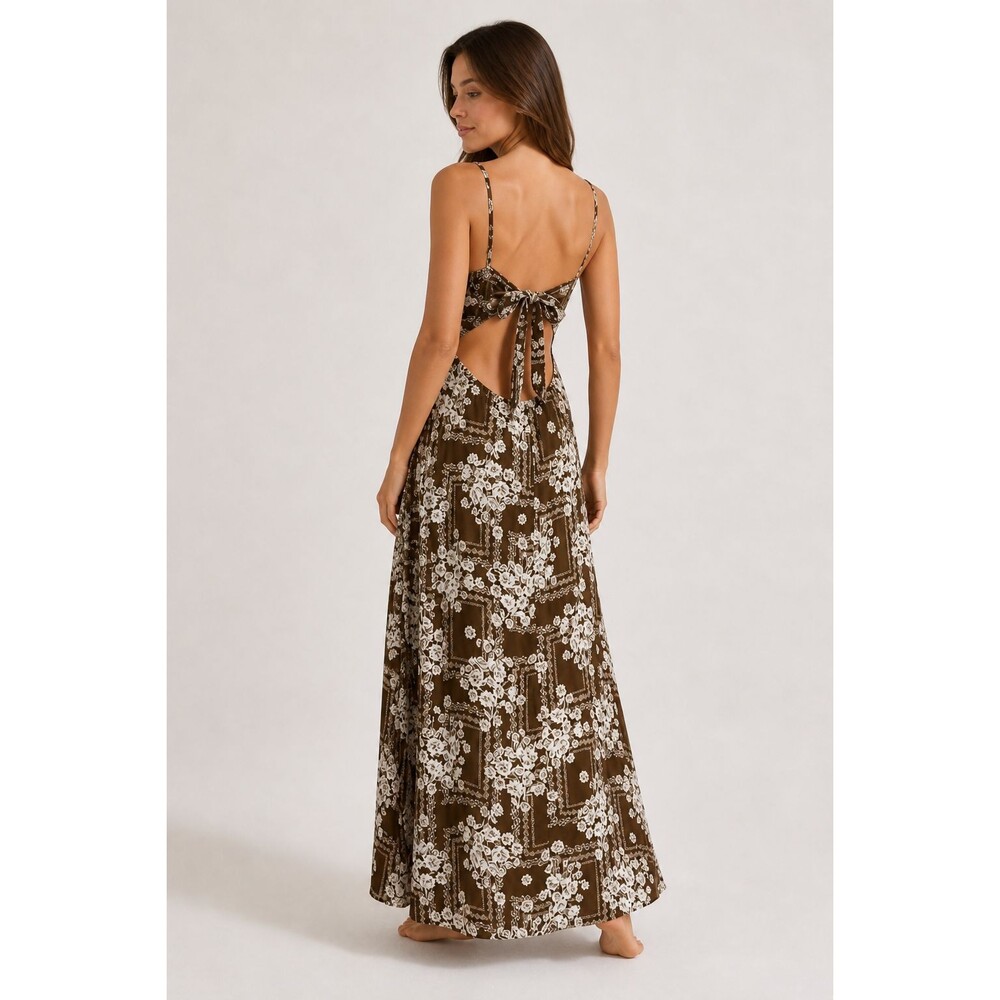 Paper Heart Anthropologie Brown Floral Open Back Maxi Dress L - Picture 6 of 10